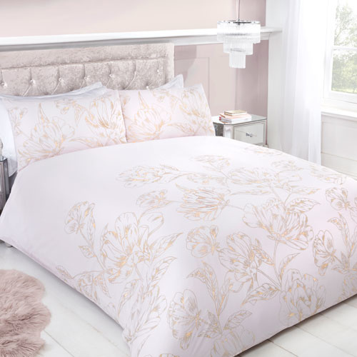 Sleepdown dekbedovertrek Metallic flower blush - blended katoen - 135x200 +50x75 cm