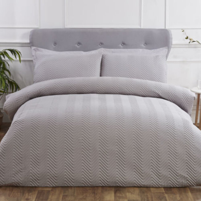 Sleepdown Pinsonic Chevron Dekbedovertrek – 135x200 cm – Grijs – Microvezel – Knoopsluiting – Zigzagpatroon