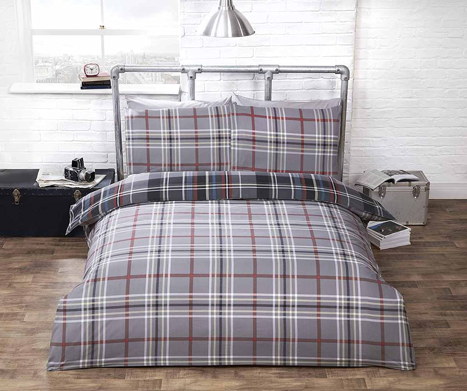 Finest Homeware dekbedovertrek Hamilton Check grijs