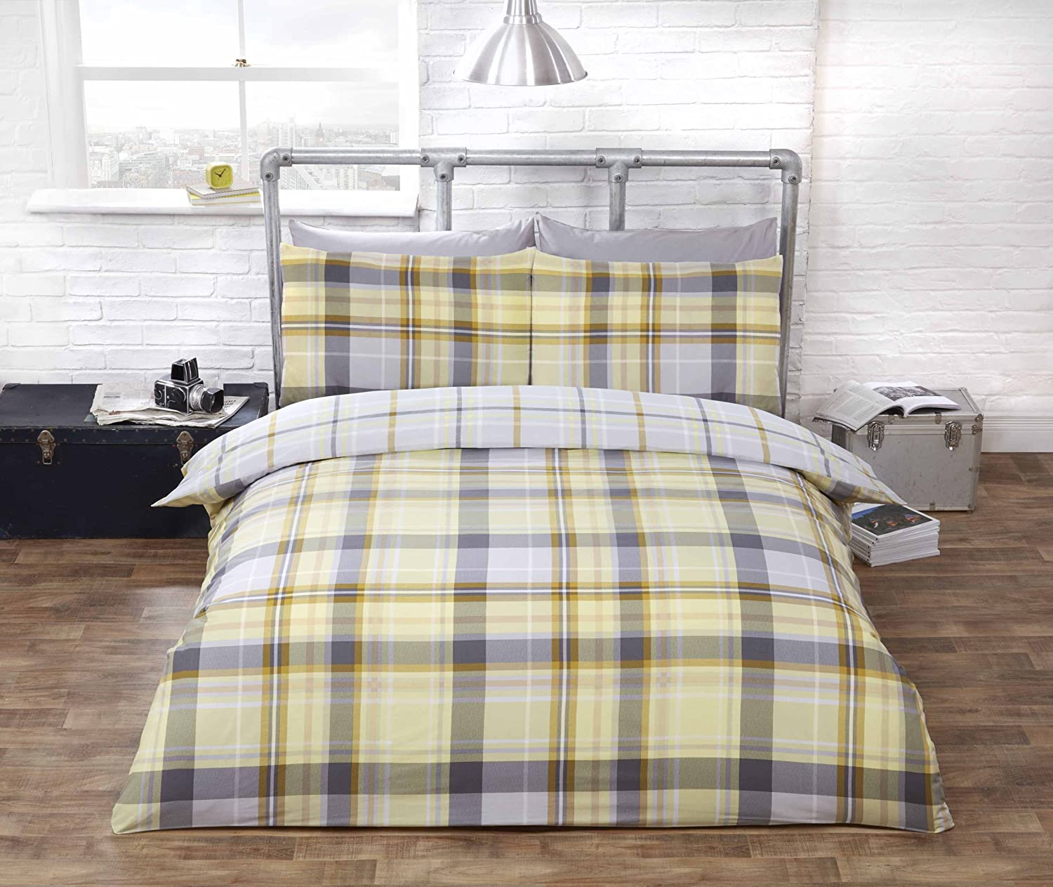 Finest Homeware dekbedovertrek Hamilton Check lemon - blended katoen