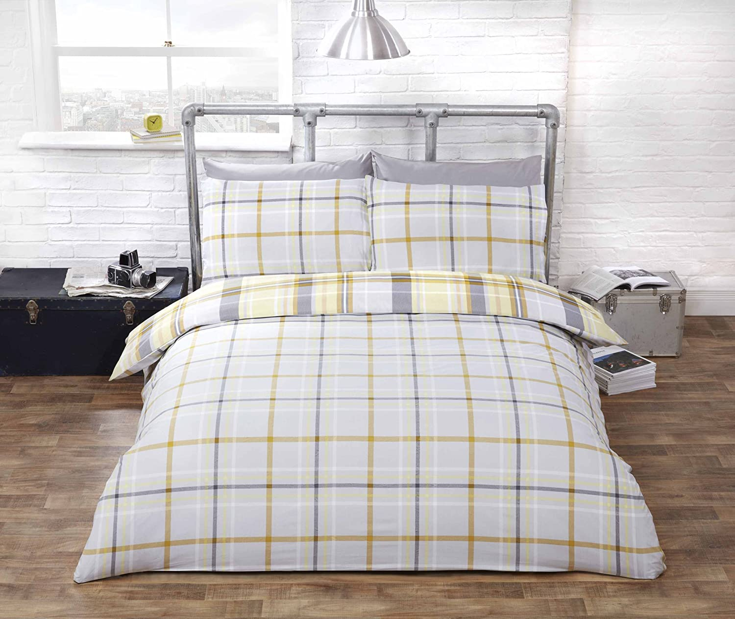 Finest Homeware dekbedovertrek Hamilton Check lemon - blended katoen