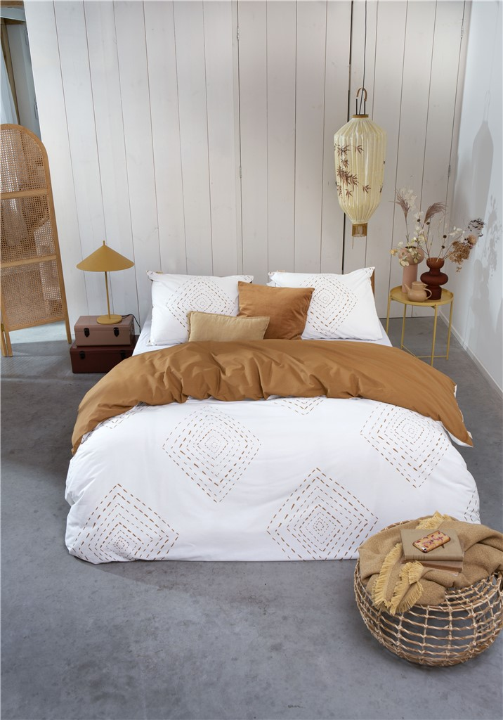Dekbedovertrek Boho Stitches cognac - katoen - 200x220 cm