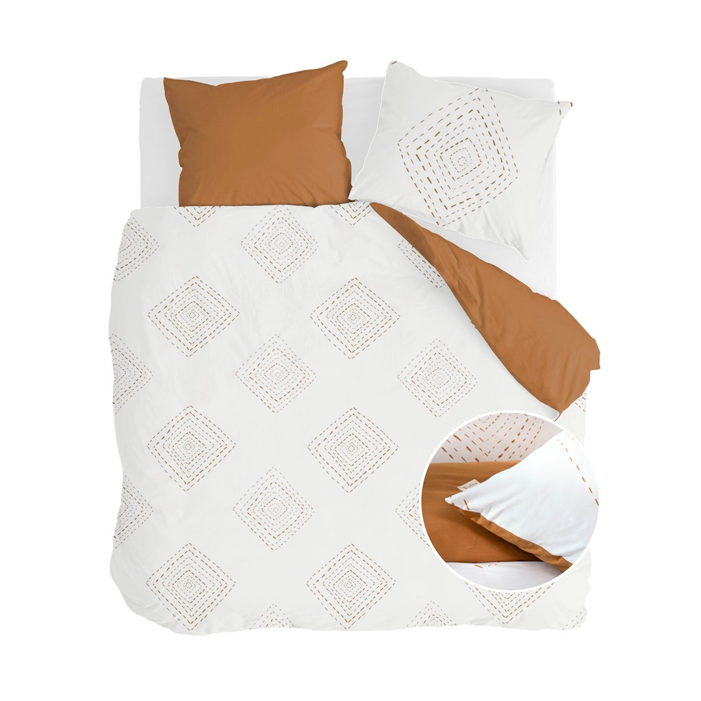 Dekbedovertrek Boho Stitches cognac - katoen - 200x220 cm