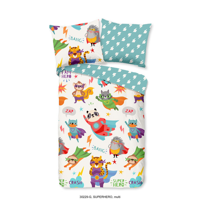 Good Morning Junior Dekbedovertrek Super Hero – 100% Katoen – Superhelden Dieren – 120x150 cm + Kussensloop