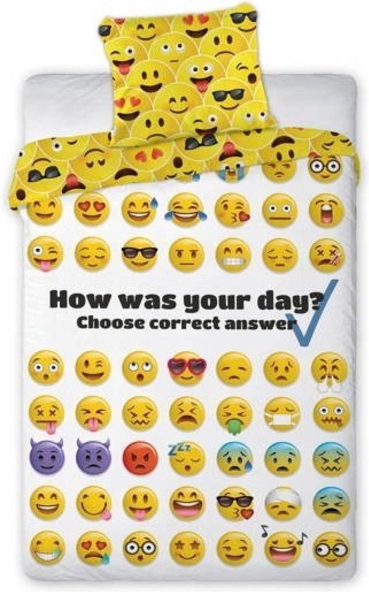 Emoji dekbedovertrek Smileys Emotions - 140x200 + 70x90 cm - katoen