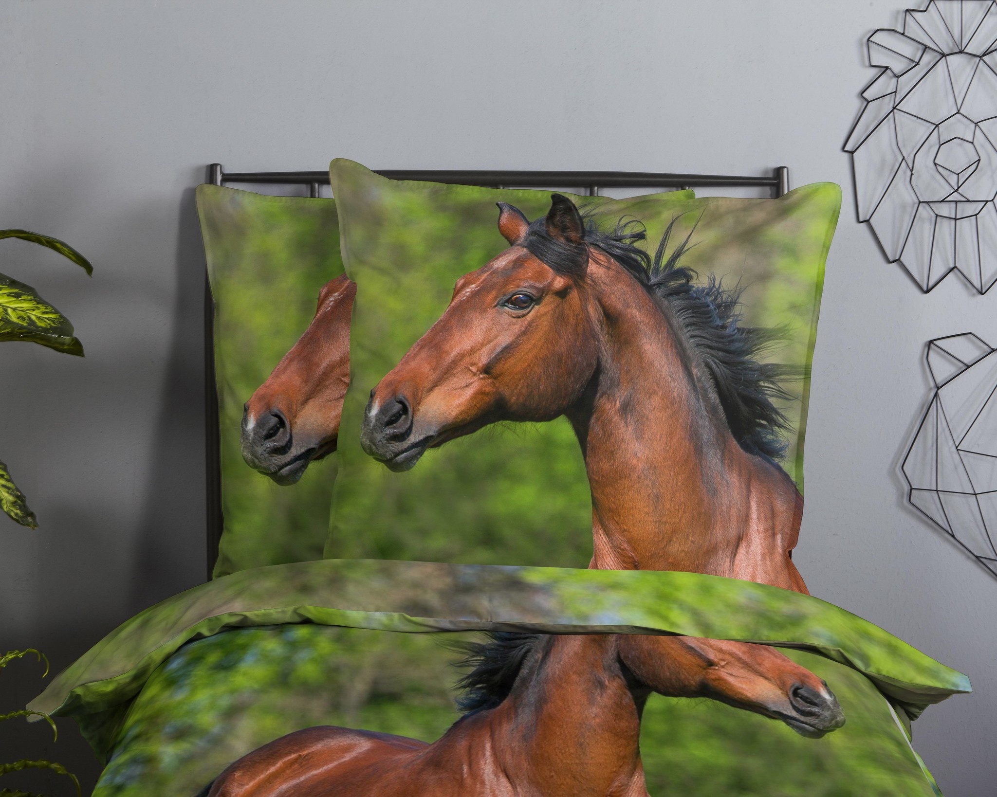 Dekbedovertrek bruin paard - 140x220 + 60x70 cm - katoen