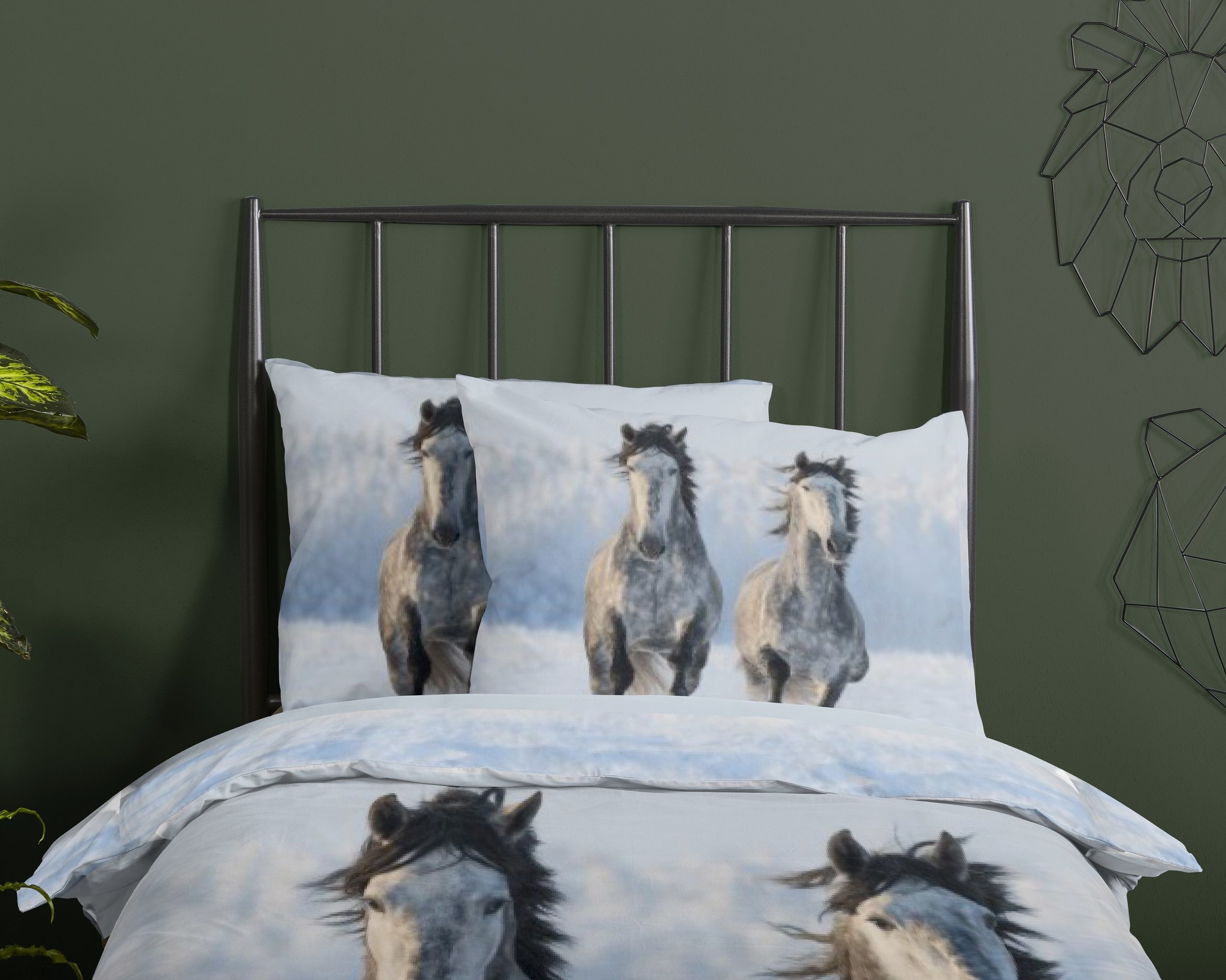 Flanel dekbedovertrek snow horses - 140x220 + 60x70 cm