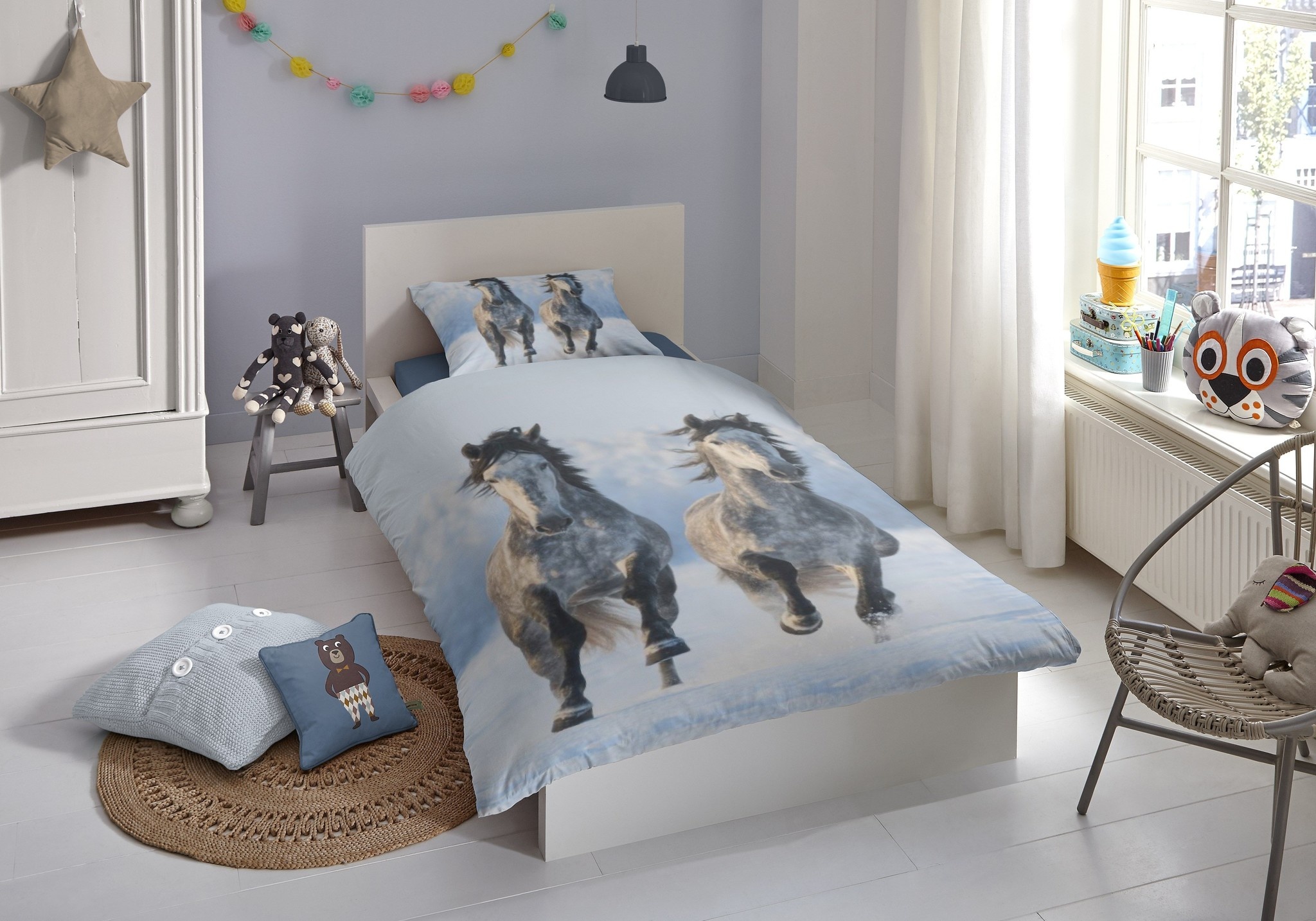 Flanel dekbedovertrek snow horses - 140x220 + 60x70 cm