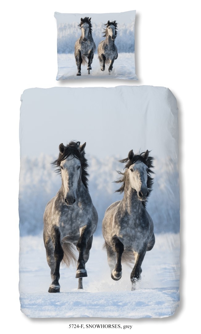 Flanel dekbedovertrek snow horses - 140x220 + 60x70 cm