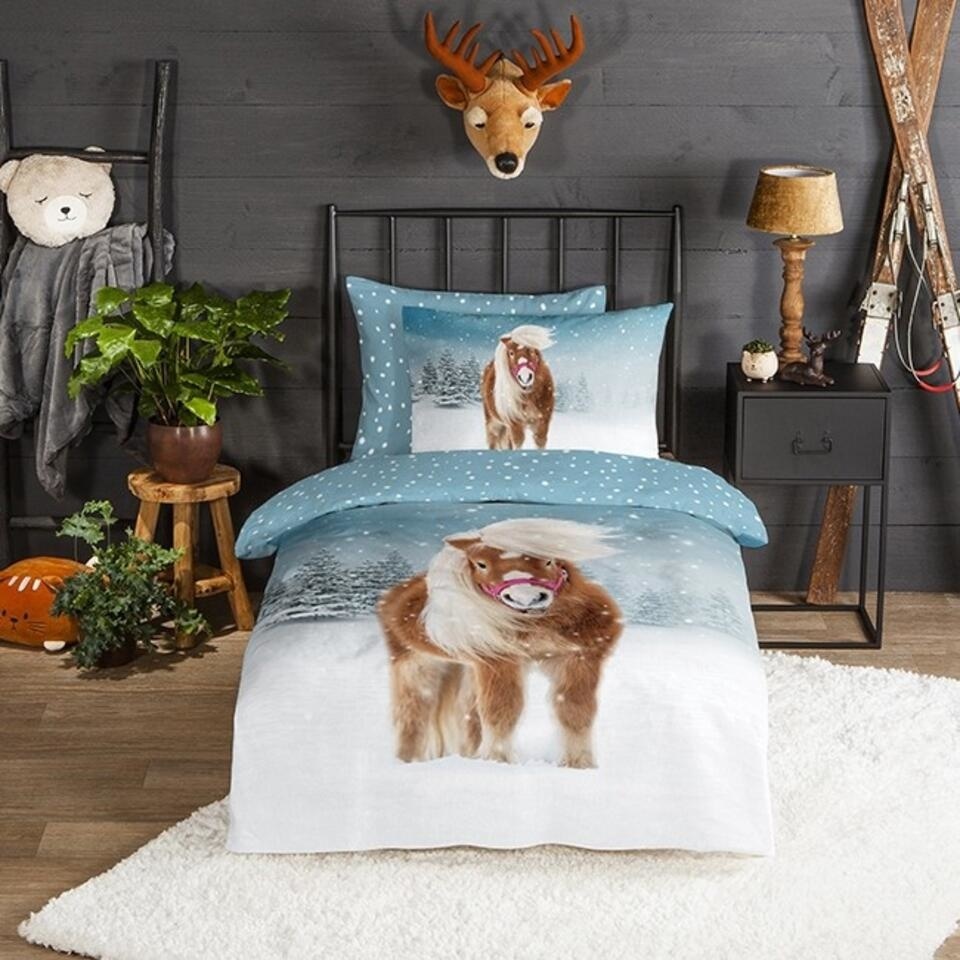 Good morning flanel dekbedovertrek sweet pony - 140x220 + 60x70 cm