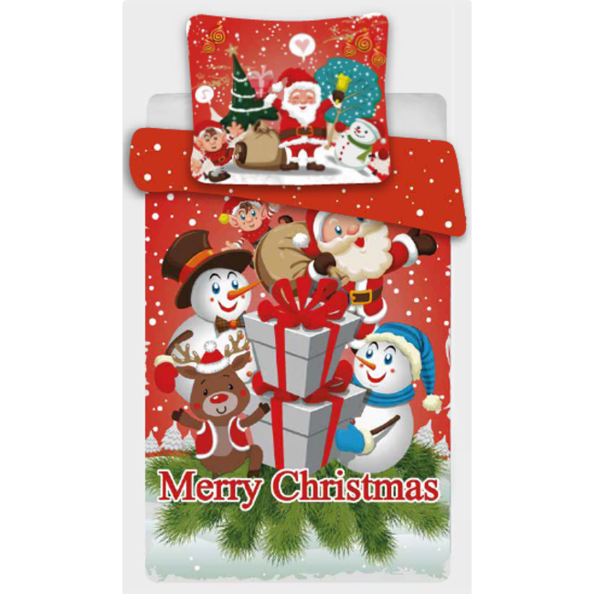 Kerst dekbedovertrek merry christmas - katoen - 140x200 + 60x63 cm