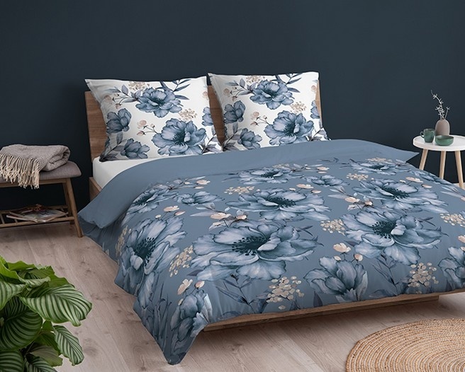 Dekbedovertrek bloemen blauw - 140x200 cm