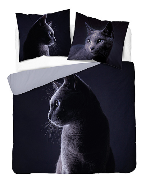 Dekbedovertrek grijze poes 220x200 + 2st. 70x80 cm