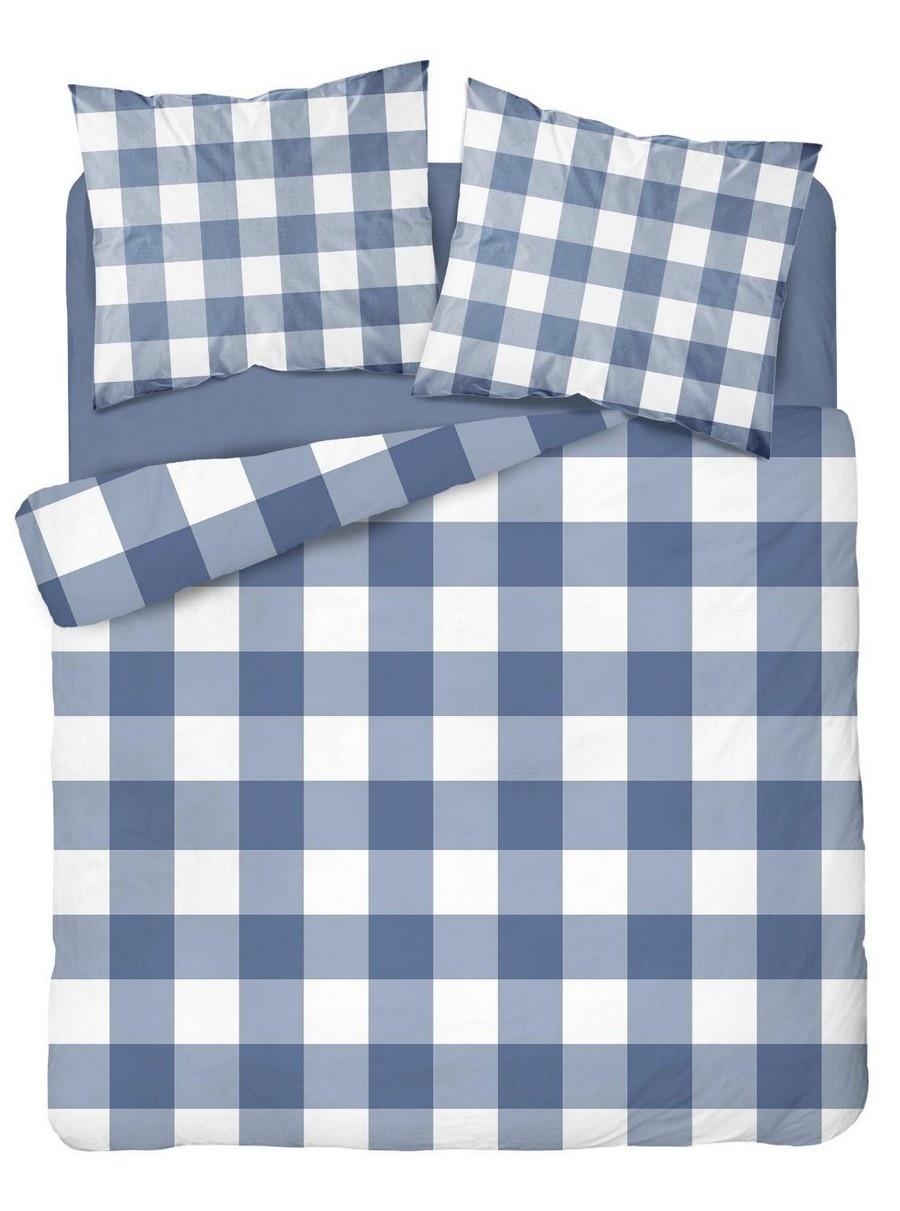 Dekbedovertrek Check blauw flanel