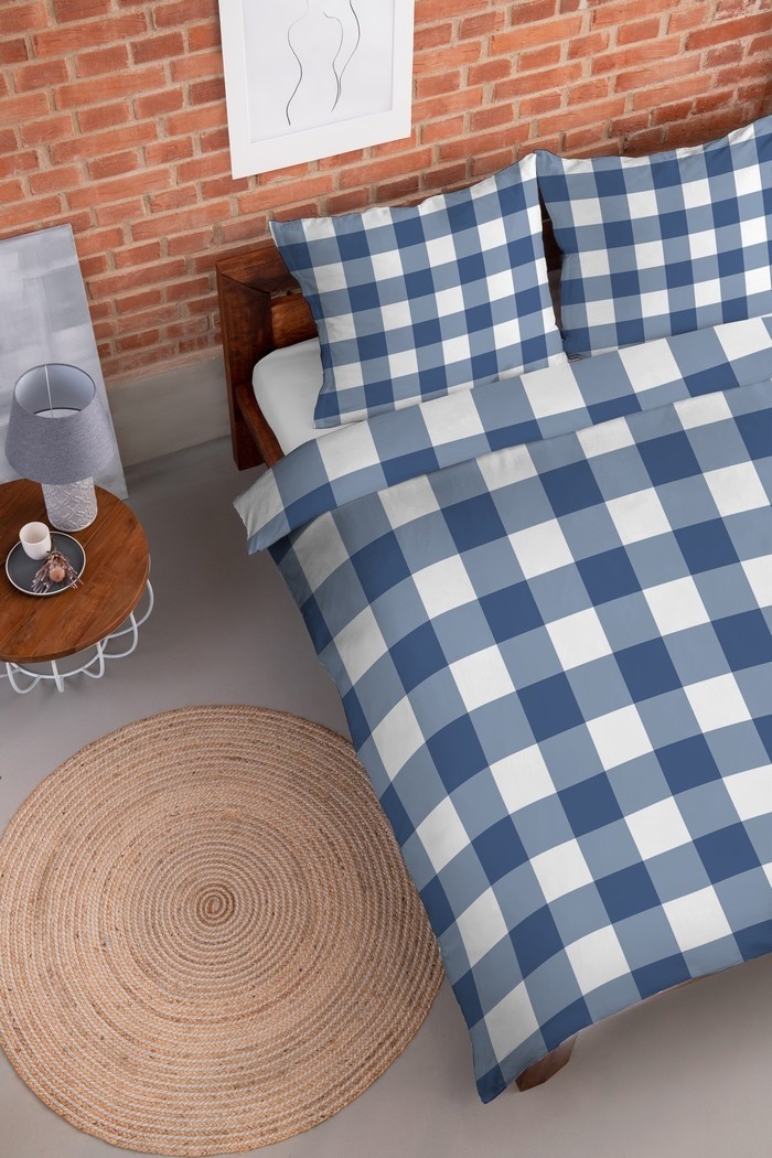 Dekbedovertrek Check blauw flanel