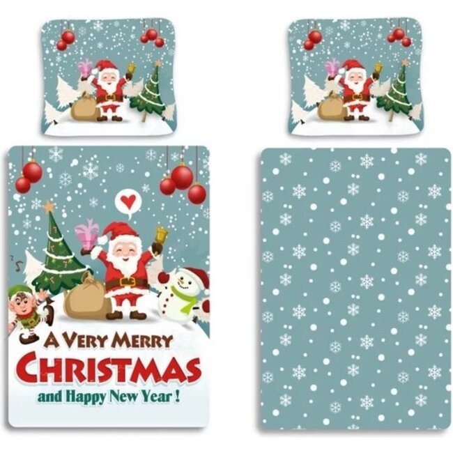 Kerst dekbedovertrek merry christmas and happy new year - katoen - 140x200 + 60x63 cm