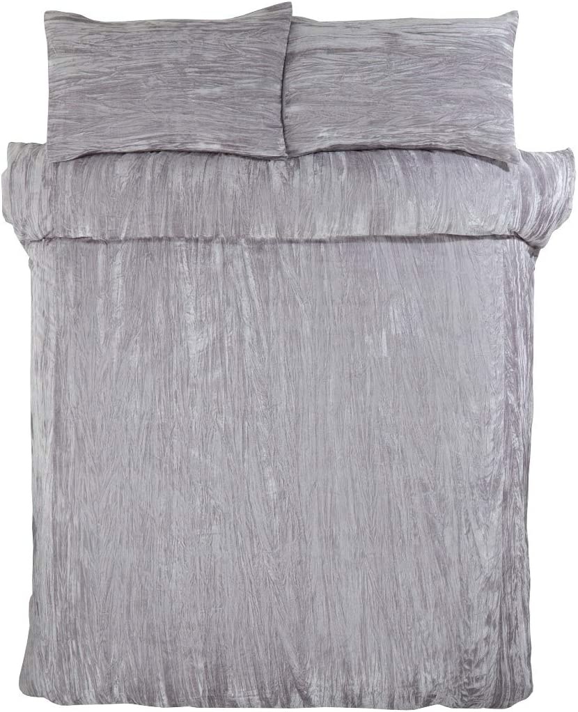 Crinkle velvet dekbedovertrek zilver grijs - 200x200 + 2 st. 50x75 cm