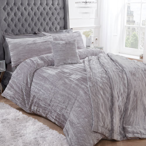 Crinkle velvet dekbedovertrek zilver grijs - 200x200 + 2 st. 50x75 cm