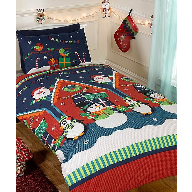 Kerst dekbedovertrek Kerstfeest - blended katoen -  135x200 + 50x75 cm