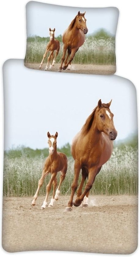 Dekbedovertrek Paard met veulen - katoen - 140x200 cm