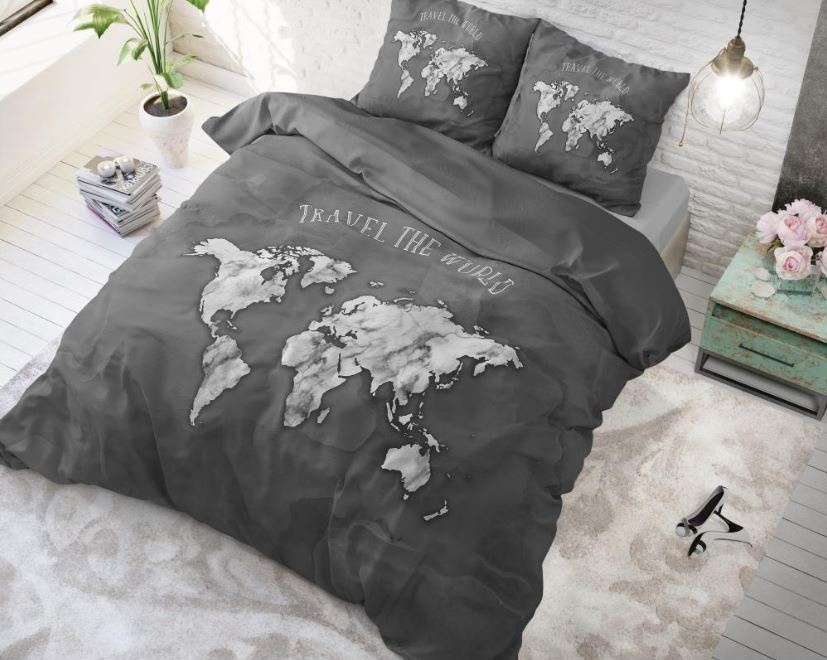 Dekbedovertrek Marble world antraciet