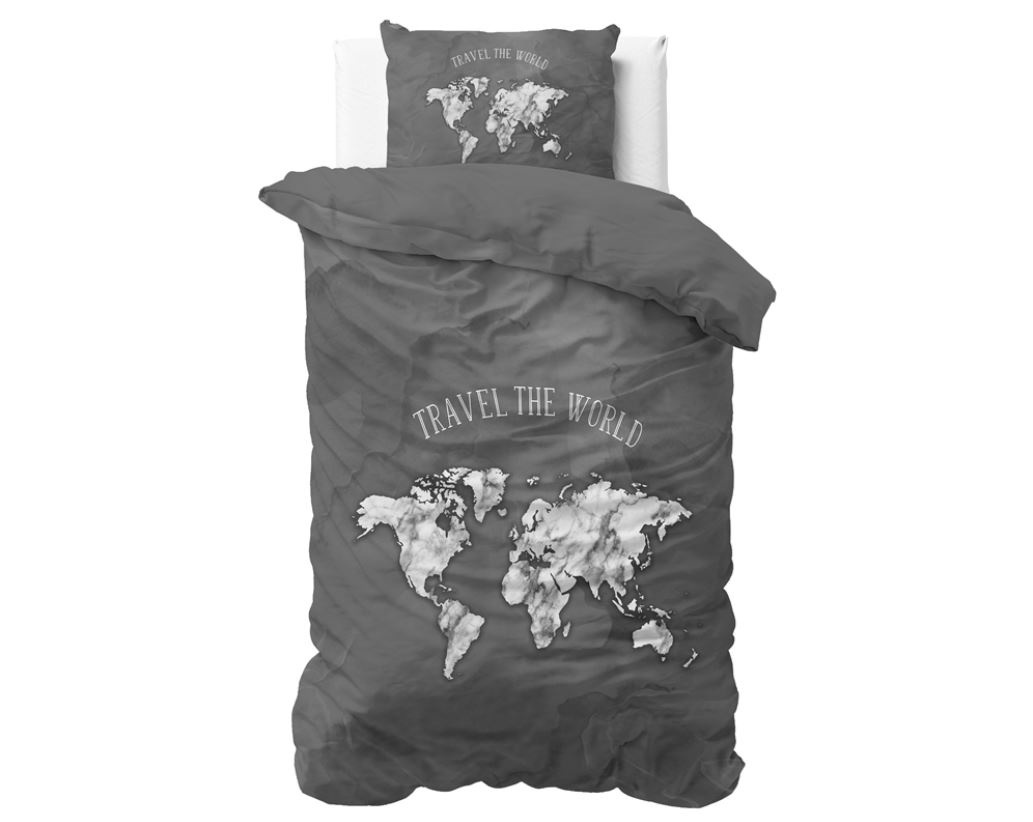 Dekbedovertrek Marble world antraciet