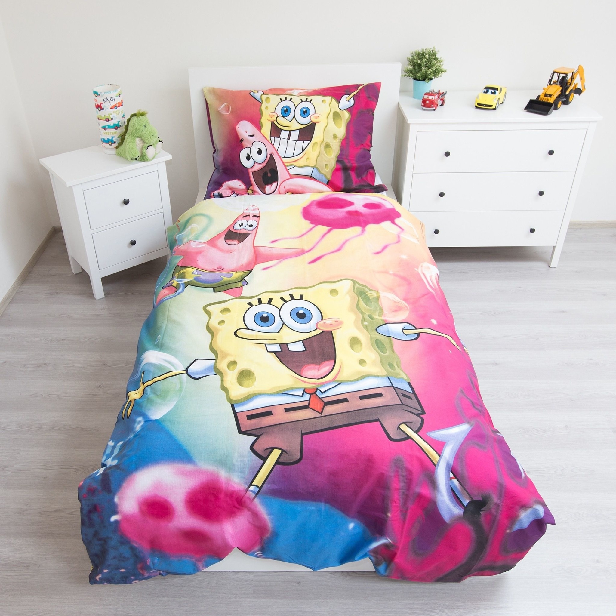 Dekbedovertrek met SpongeBob en Patrick 140x200 + 70x90 cm