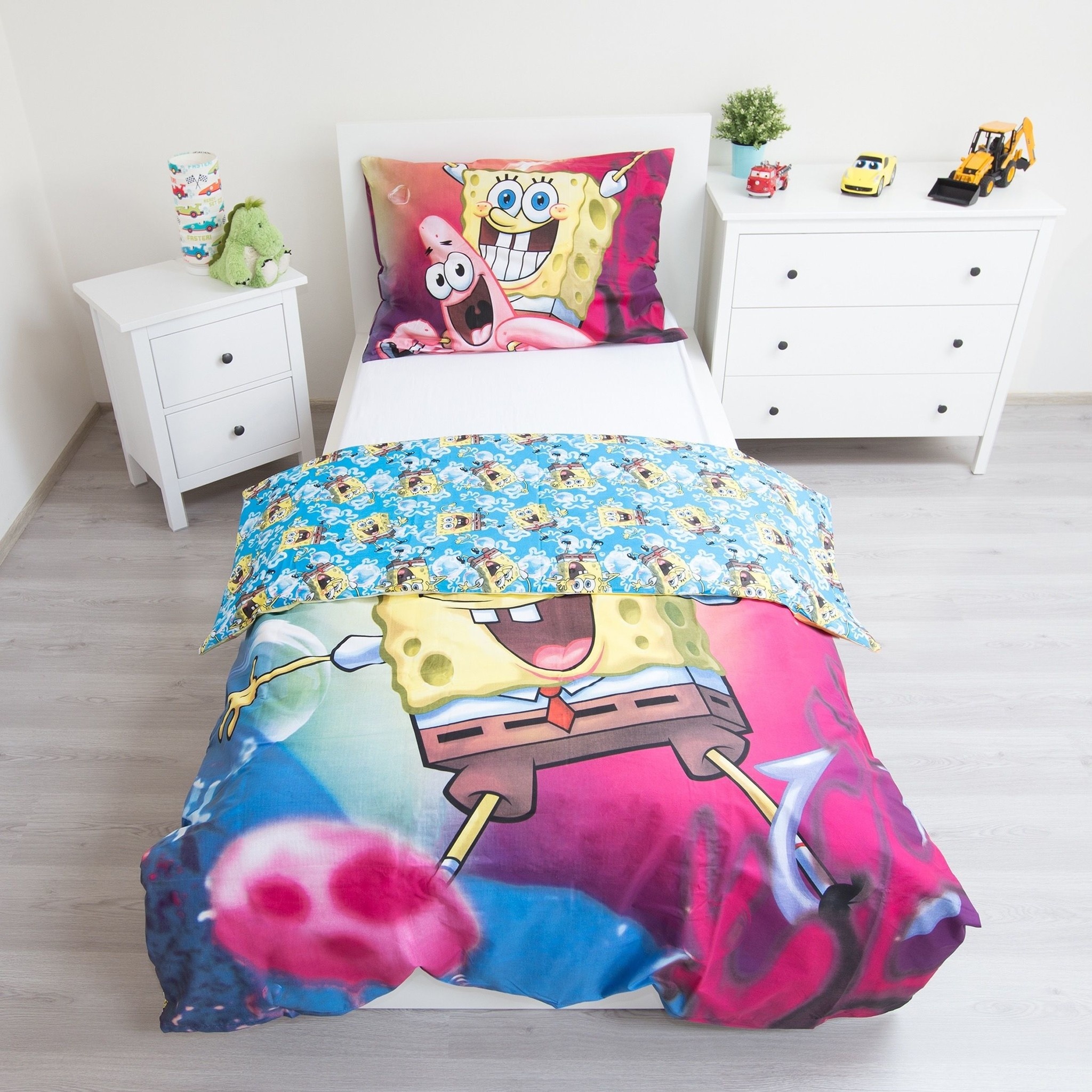 Dekbedovertrek met SpongeBob en Patrick 140x200 + 70x90 cm