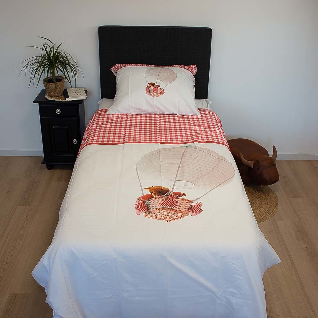 Decoware dekbedovertrek Luchtballon beer rood - katoen - 140x220 + 60x70 cm