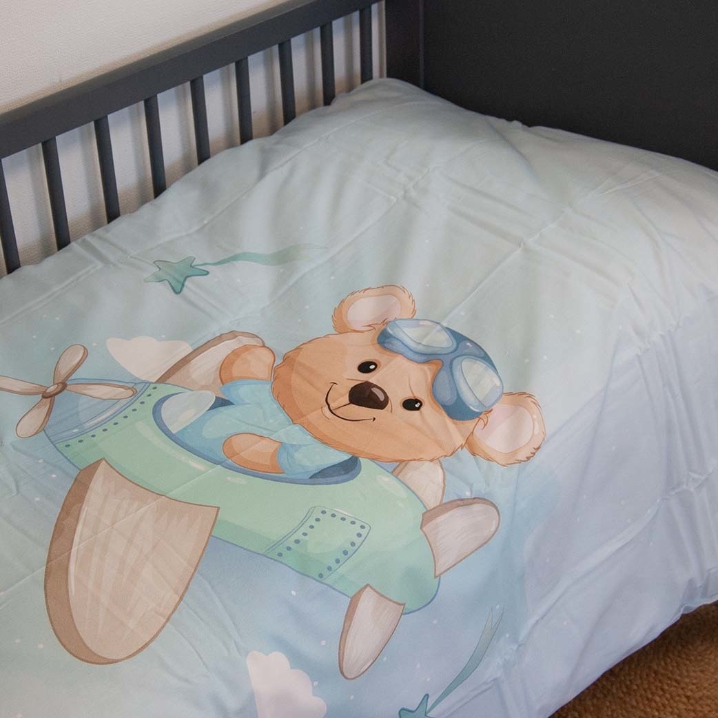 Ledikant dekbedovertrek Pilot bear - katoen - 100x140 + 40x60 cm