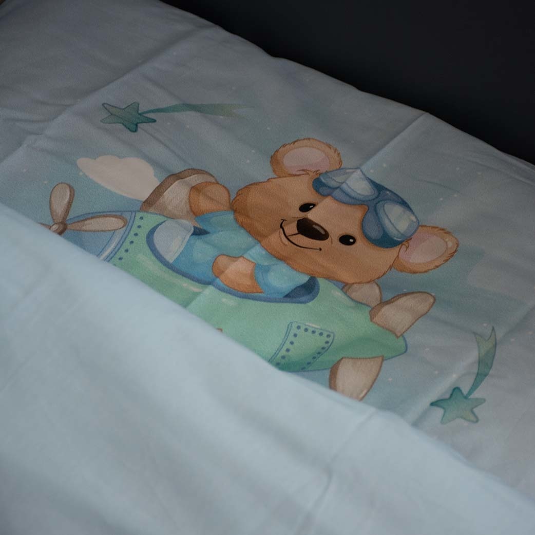 Ledikant dekbedovertrek Pilot bear - katoen - 100x140 + 40x60 cm
