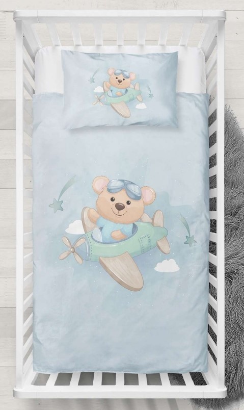 Ledikant dekbedovertrek Pilot bear - katoen - 100x140 + 40x60 cm