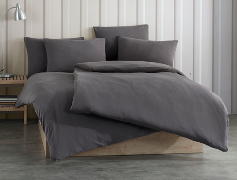Decoware dekbedovertrek Stone washed - antraciet - katoen