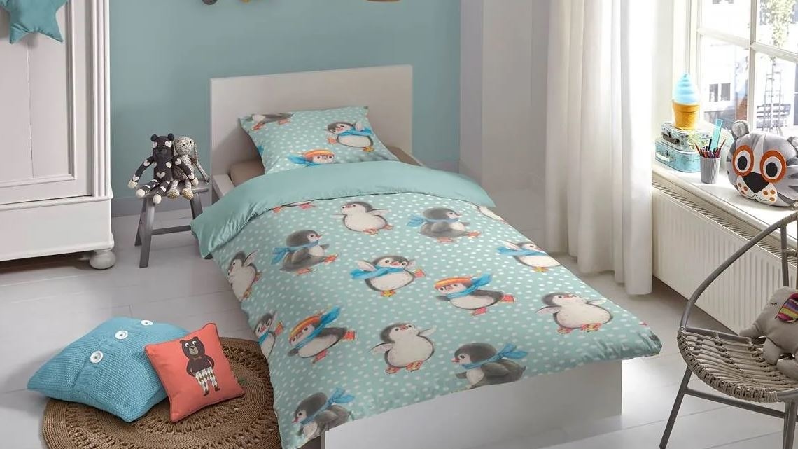 Flanel dekbedovertrek Pinguïns skating - 140x220 + 60x70 cm