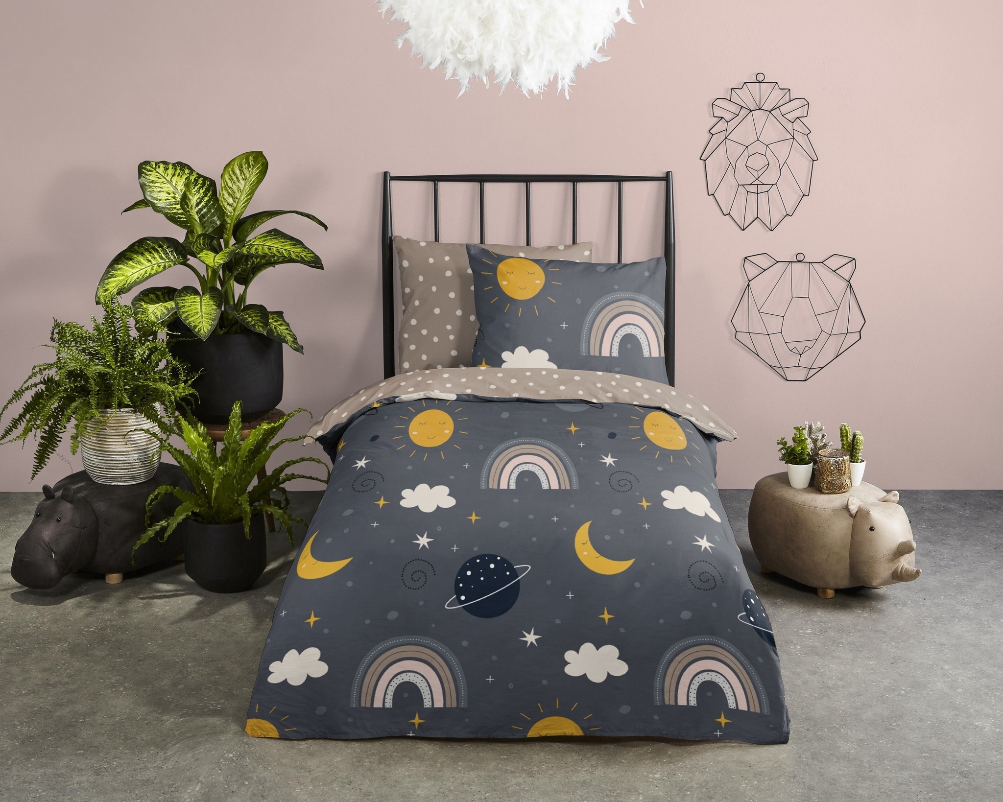 Good Morning dekbedovertrek Space rainbow 140x220 + 60x70 cm
