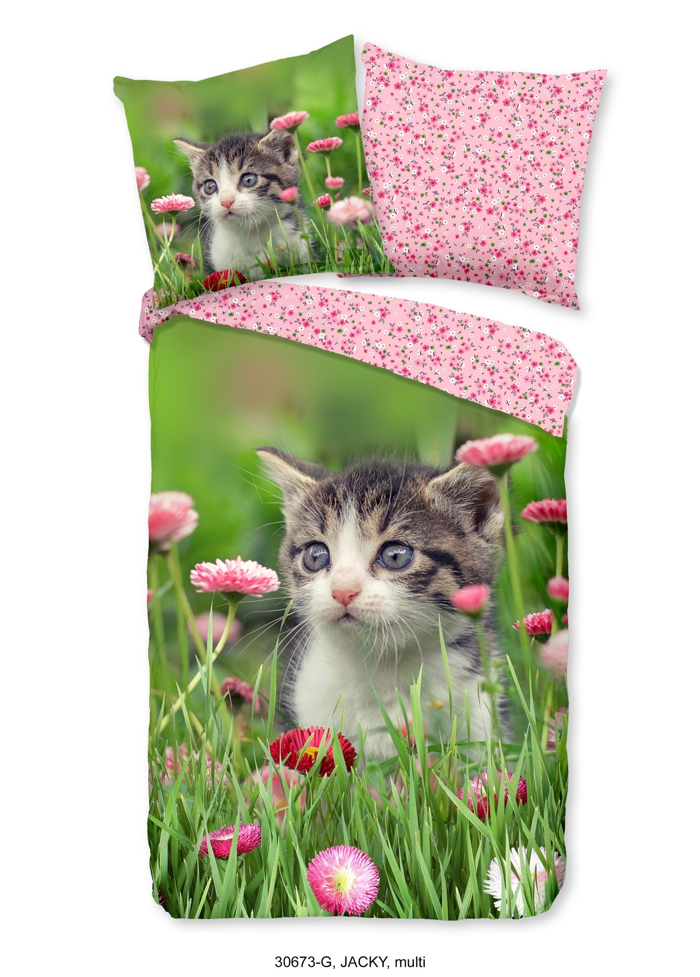 Good morning dekbedovertrek kitten bloemen - katoen - 140x220 + 60x70 cm