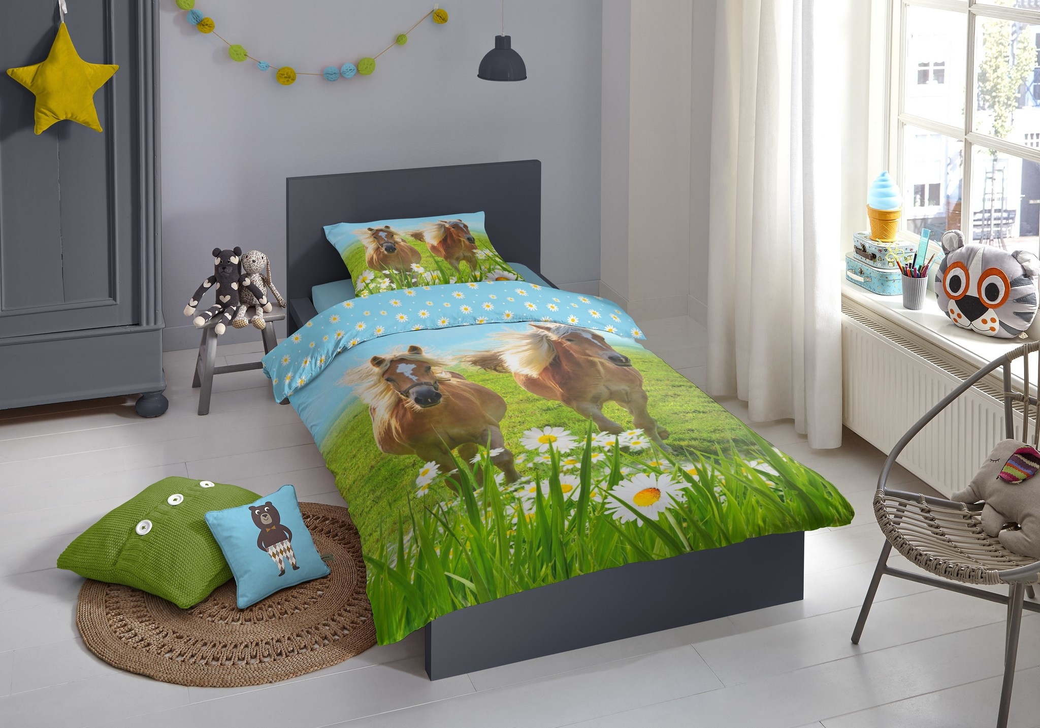 Dekbedovertrek Pony's - katoen - 140x220 + 60x70 cm