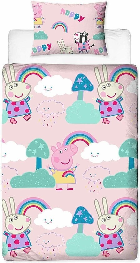 Peppa Pig dekbedovertrek happy - microvezel - 135x200 + 50x75 cm