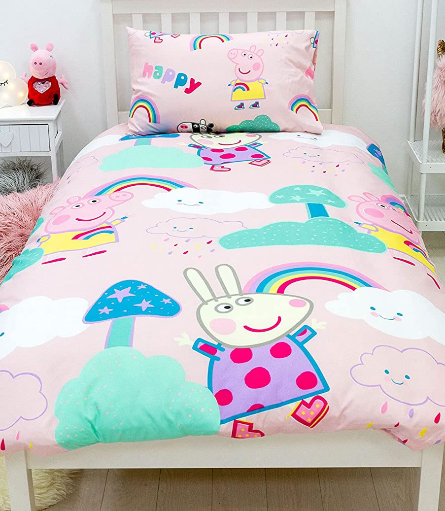 Peppa Pig dekbedovertrek happy - microvezel - 135x200 + 50x75 cm