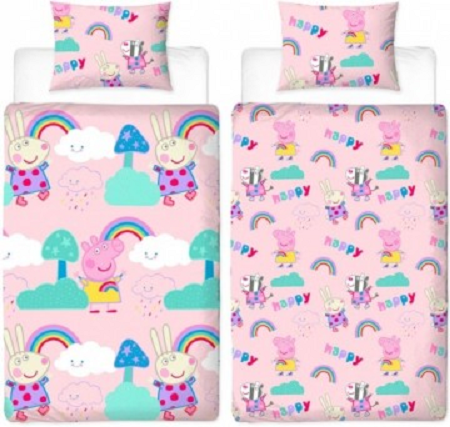 Peppa Pig dekbedovertrek happy - microvezel - 135x200 + 50x75 cm