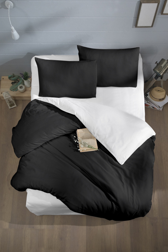 Decoware dekbedovertrek double face - Zwart - Wit - Katoen