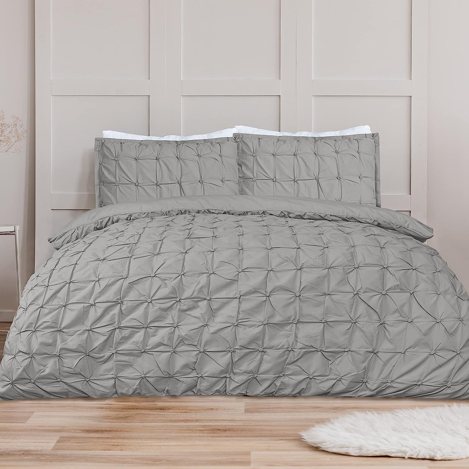 Sleepdown dekbedovertrek Roched grijs - blended katoen - 1-persoons (135x200 + 50x75cm)