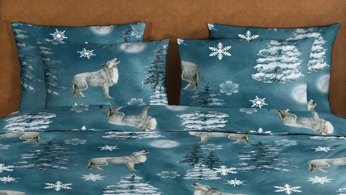 Flanel dekbedovertrek Midnight wolf