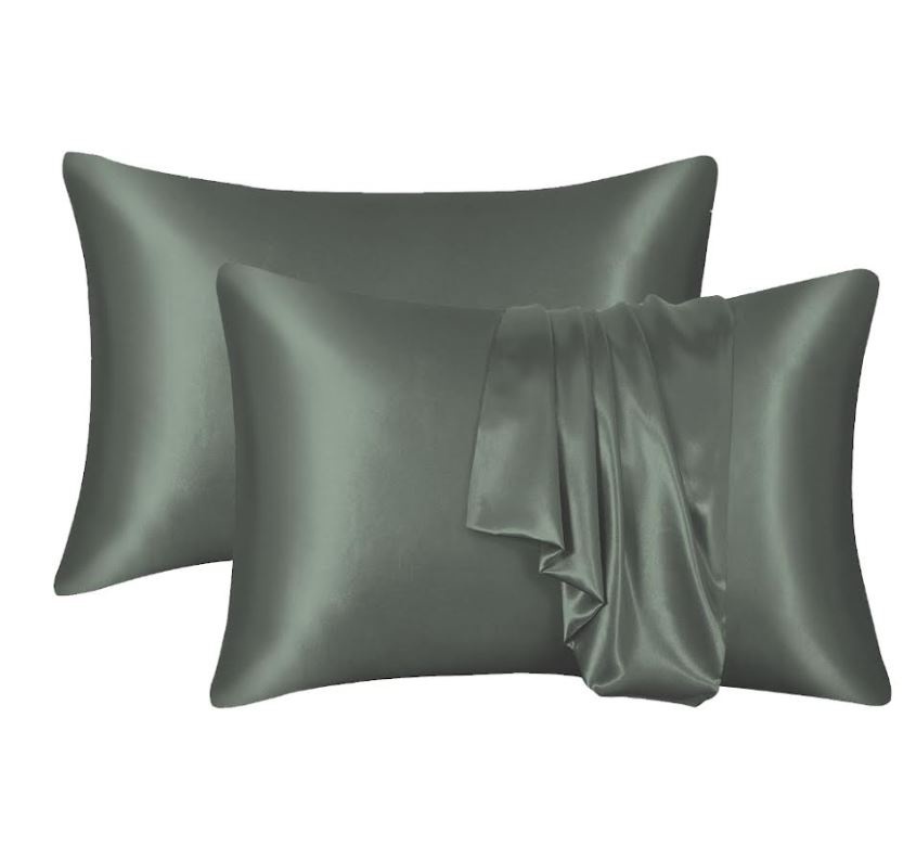 Decoware glans satijnen kussenslopen (2st) - 60x70 cm - antraciet
