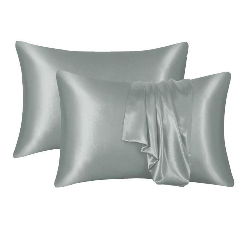 Decoware glans satijnen kussenslopen (2st) - 60x70 cm - grijs
