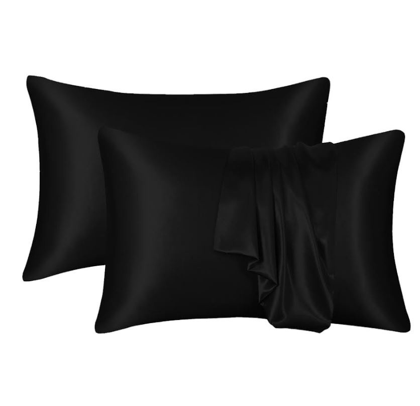 Decoware glans satijnen kussenslopen (2st) - 60x70 cm - zwart