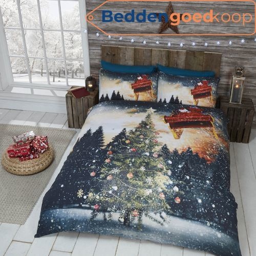 Dekbedovertrek kerstboom & arrenslee - blended katoen