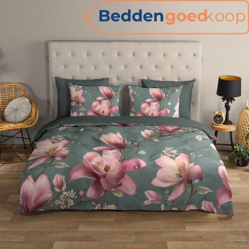 Dekbedovertrek Magnolia groen - katoen