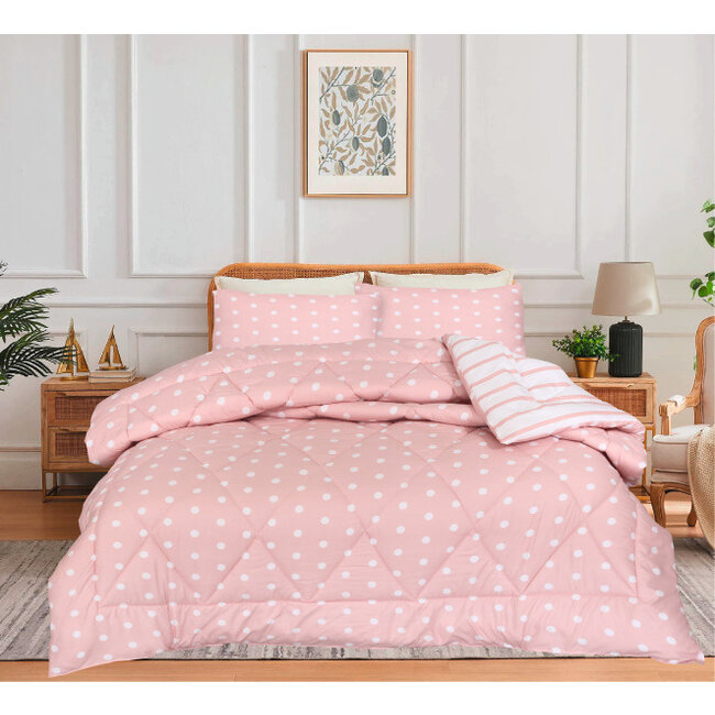 Dekbed zonder overtrek - inclusief kussensloop -  Spots & Dots roze - microvezel - 300gsm