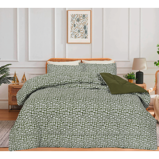 Decoware® Dekbed zonder overtrek - inclusief kussensloop - Pebbles groen- Microvezel - 300gsm